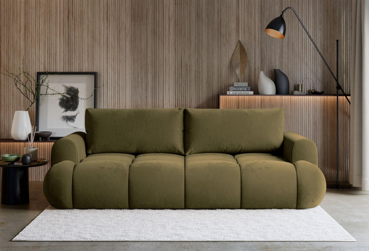 3-SITZER SOFA Ombo Doce Olivgrün wasserabweisender Samt - Schwarz/Olivgrün, Kunststoff/Textil (250/92/110cm) - Selsey