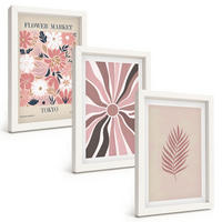 BILDER SET 3er Set - 20x30 cm Weißer Rahmen - Florale Blattmuster und Geometrie - Weiß, Kunststoff (20/30cm) - TULUP