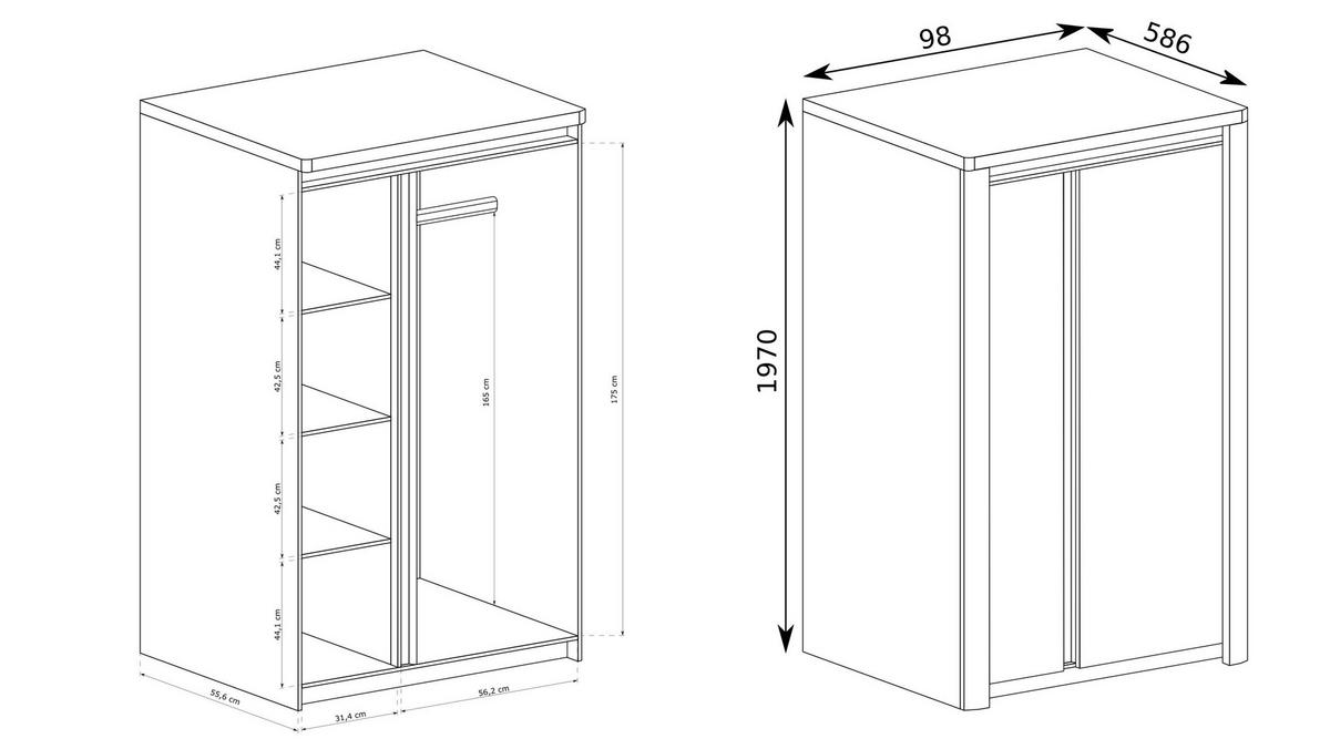 DREHTÜRENSCHRANK VARUS 98/197/59 cm 2-türig Eichefarben - Eichefarben/Weiß, Holzwerkstoff (98/197/59cm) - MASSENO