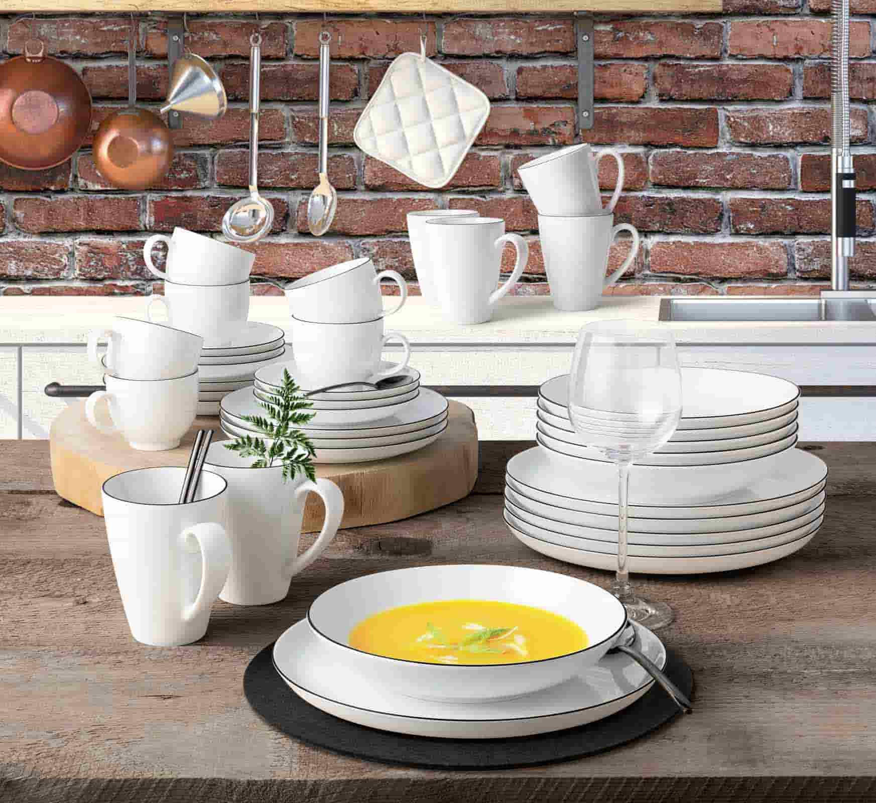 SUPPENTELLER RUND Lido Black Line weiß ø 21 cm 6er Set - Weiß, Keramik (21cm) - Seltmann Weiden