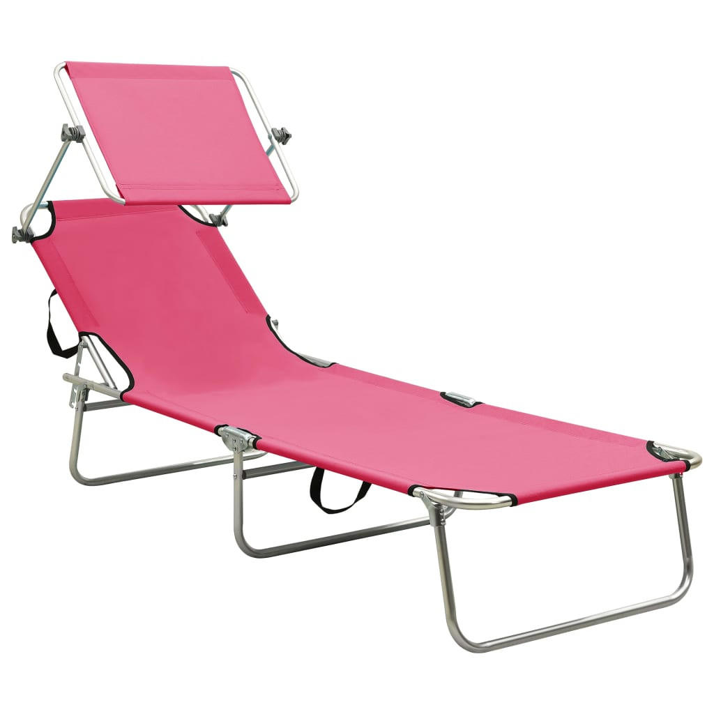 KLAPPLIEGE mit Sonnendach Rosa Aluminium - Pink, Textil (57.5/27/187cm) - furnicato