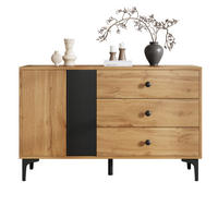 SIDEBOARD 120/35/76 cm aus Holzwerkstoff mit 1 Tür, 3 Schubladen und Metallfüßen Natur/Schwarz - Schwarz, Holzwerkstoff (120/76/35cm) - Modenvie