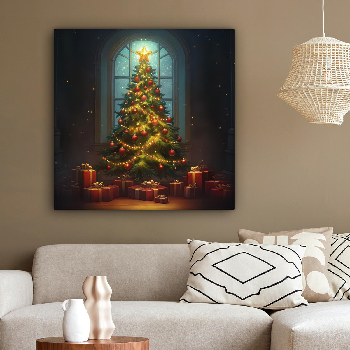 LEINWANDBILD Weihnachtsbaum - Geschenk - Winter 90x90 cm - Grün, Textil (90/90cm) - MuchoWow