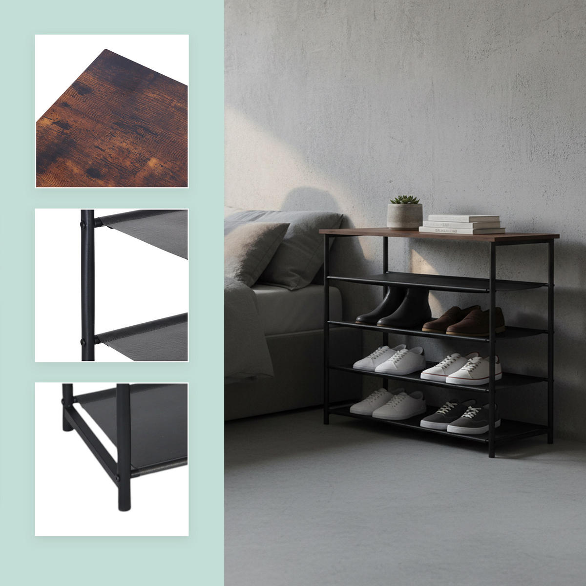 SCHUHREGAL - Schwarz, Holzwerkstoff/Textil (75/75/30cm) - Relaxdays