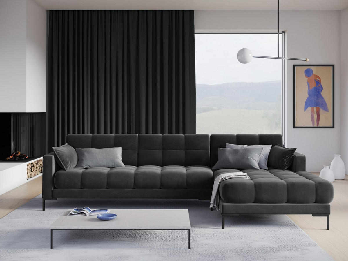 ECKSOFA rechts Mamaia aus Samt dunkelgrau 5 Sitzplätze - Dunkelgrau, Textil (185/293cm) - Micadoni