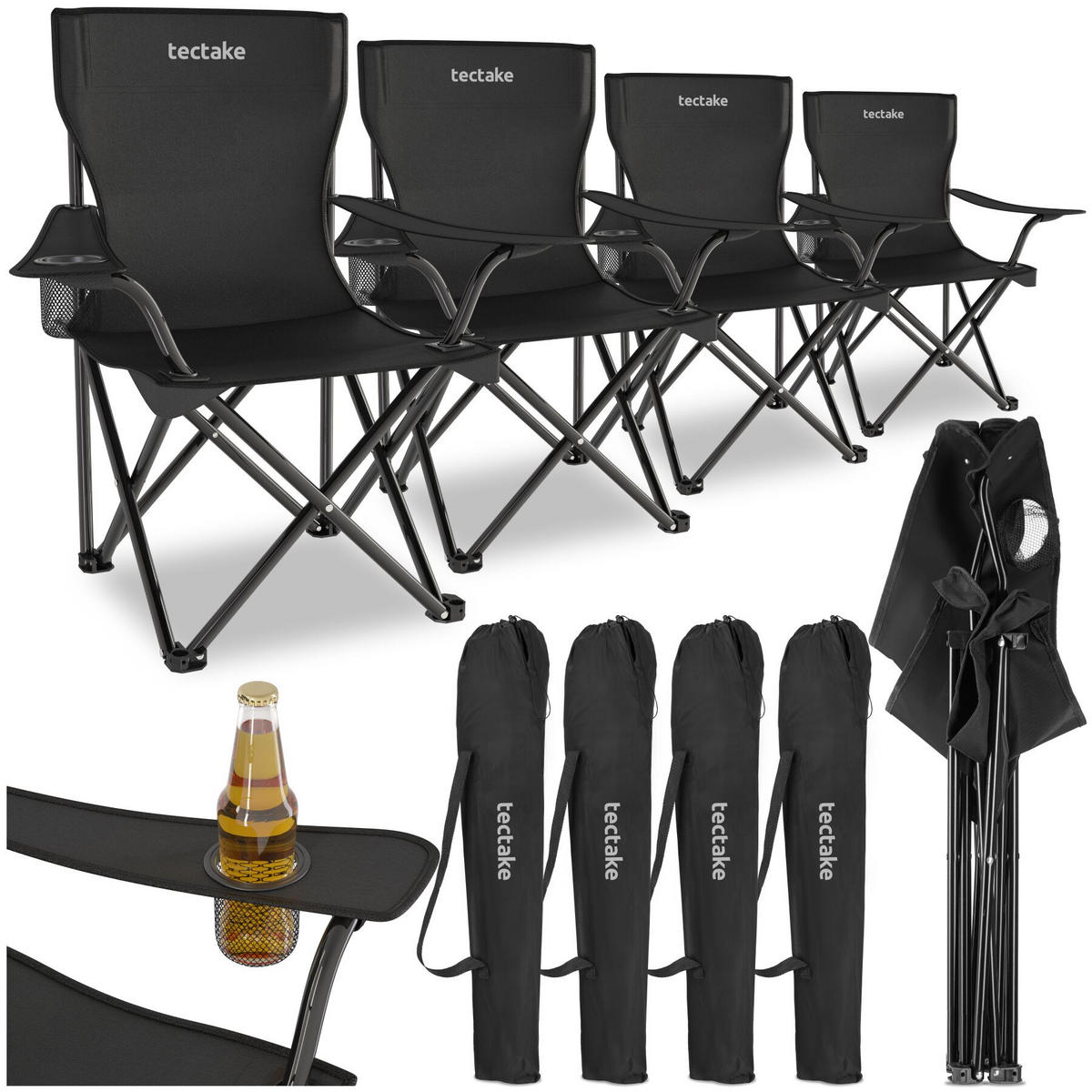 SET CAMPINGSTUHL Gil, 80 x 48 x 84,5 cm, schwarz - Schwarz, Metall (48/84.5/80cm) - tectake