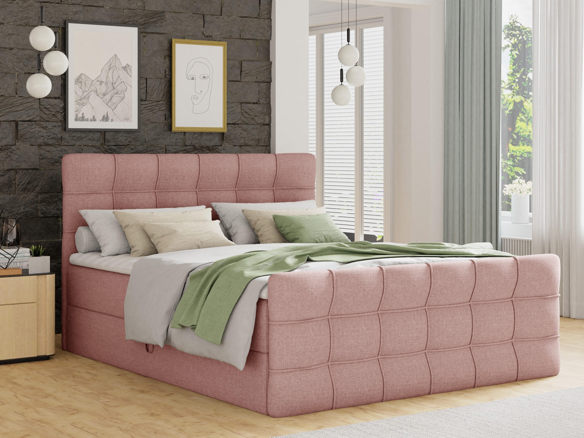 BOXBETT Best Lux - 160x200 - pink (Inari 52, Webstoff) - Pink/Schwarz, Holz/Holzwerkstoff (160/200cm) - Sofnet
