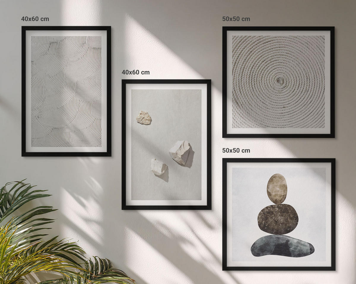BILDER SET 4er Set - 50x50 cm & 40x60 cm Schwarzer Rahmen - Sandsteine moderne Farbe - Schwarz, Kunststoff (50/50cm) - TULUP