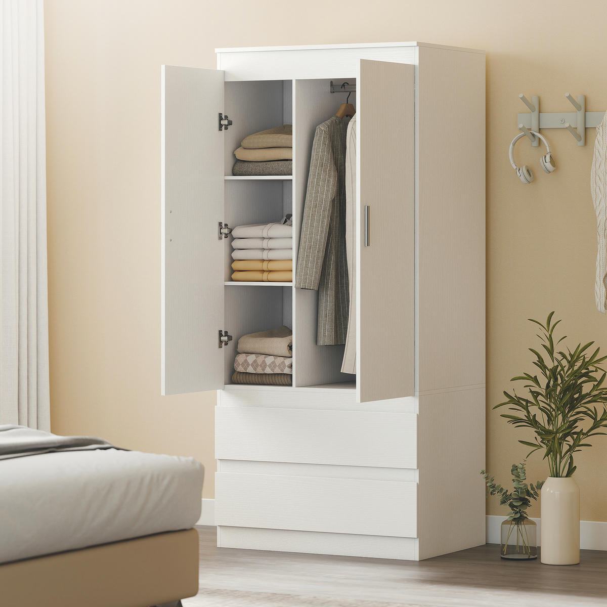 KLEIDERSCHRANK mit 2 Soft-Close-Türen Garderobenschrank mit 2 Schubladen Weiß - Weiß, Holzwerkstoff (55/177.5/80cm) - HOMCOM