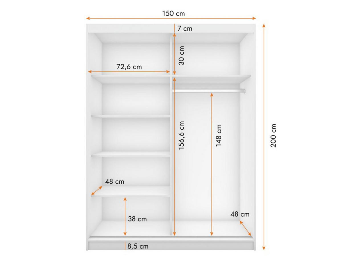 SCHIEBETÜRENSCHRANK - Beni 05 Dark (Sonoma + Schwarz) - Schwarz/Sonoma Eiche, Holzwerkstoff/Metall (150/200/61cm) - Möblo