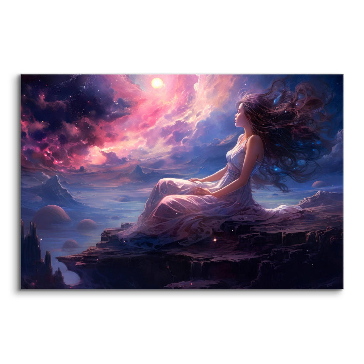 LEINWANDBILD Märchenland Frau Abstraktion 90cm x 60cm - Blau/Violett, Textil (90/60cm) - Muralo