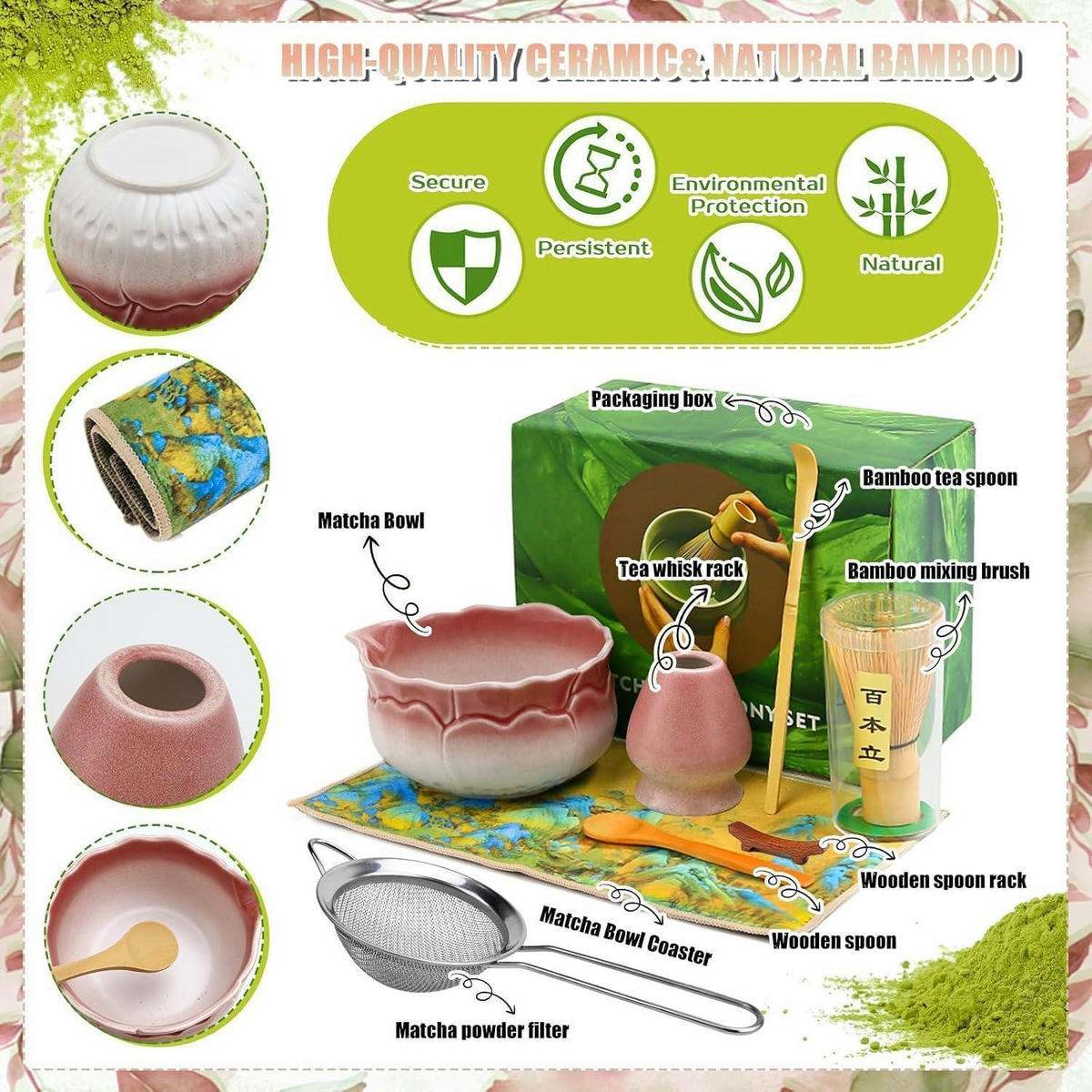 MATCHA Set 8-teiliges Set Keramik Bambus - Rot, Keramik (16.5/1/30.5cm)