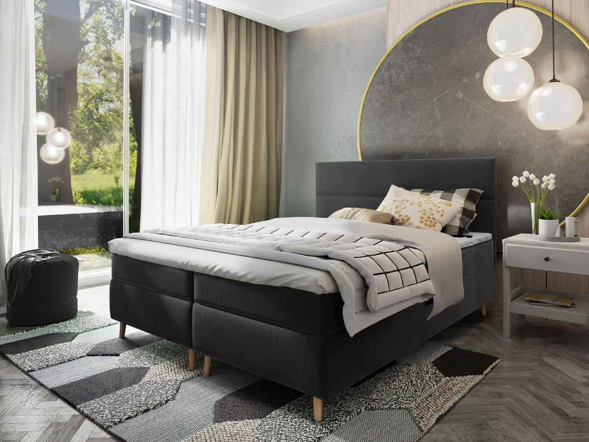 BOXBETT SANTA 140x200 cm mit Matratze und Topper - Grau - Grau, Holz (140/200cm) - MASSENO