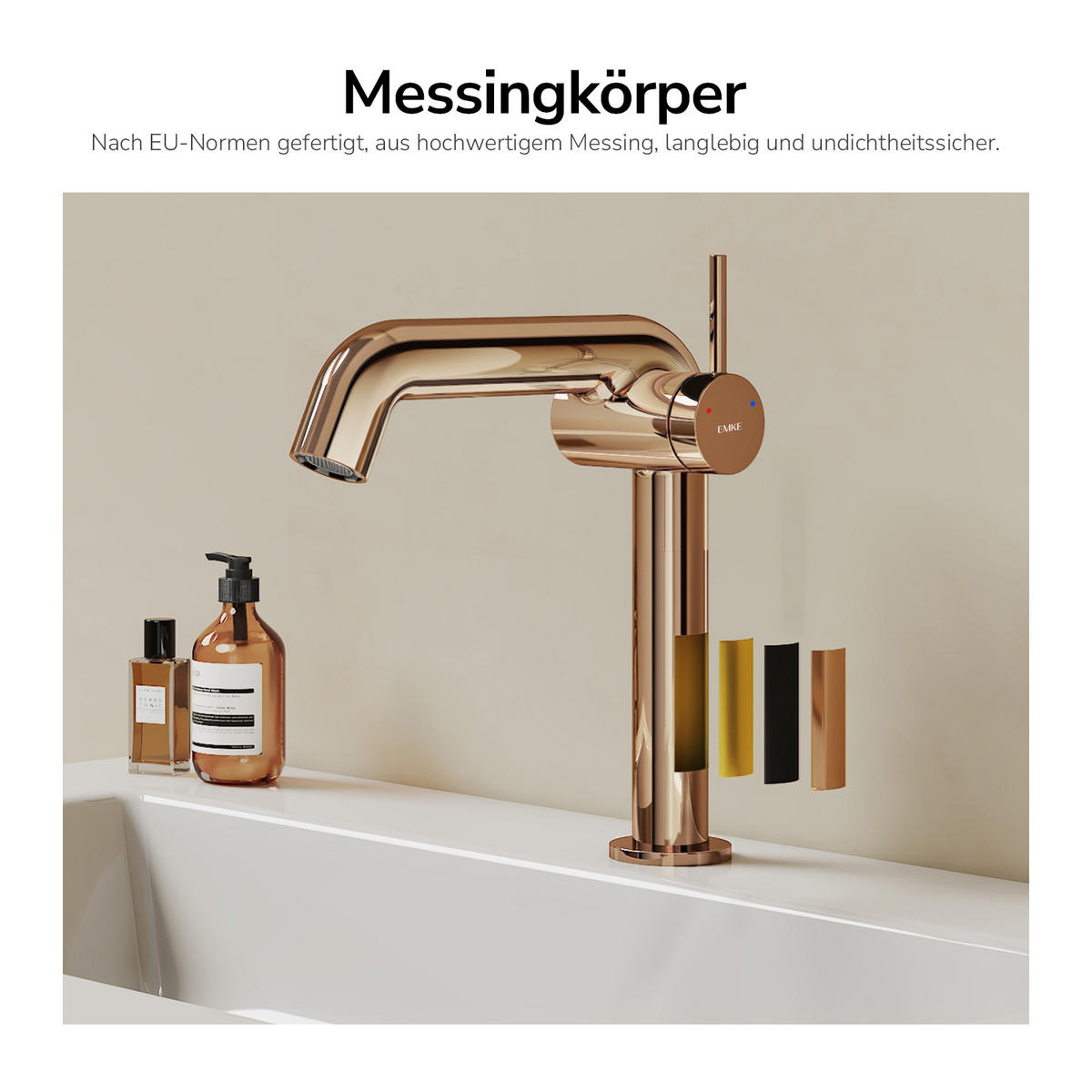 WASCHTISCHARMATUR Ventilkernzertifizierung Rosengold 15cm - Roségold, Metall (20/7.6/22.2cm) - EMKE