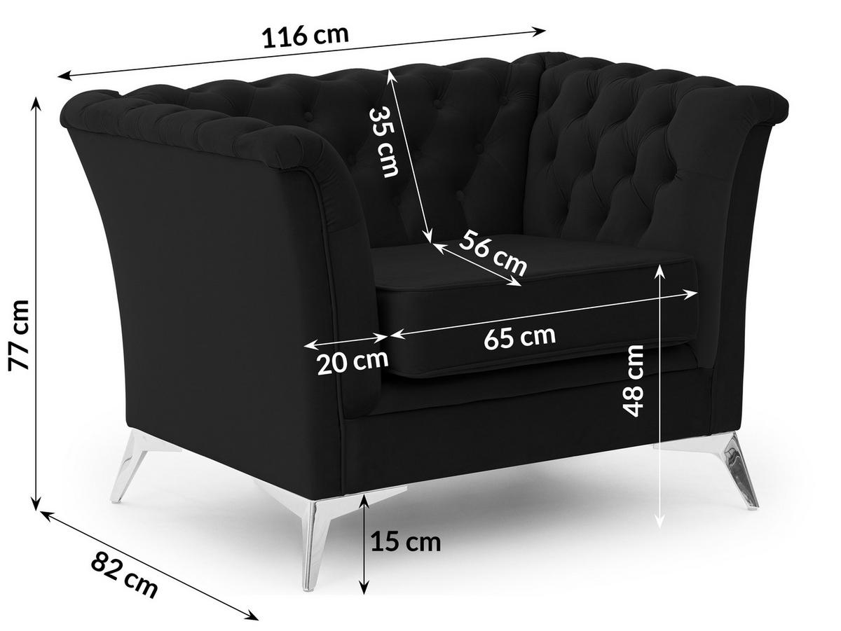 CHESTERFIELD-SESSEL Whitby Schwarz Samt mit silbernen Füßen - Silberfarben/Schwarz, Holz/Textil (116/78/82cm) - S-Style Möbel