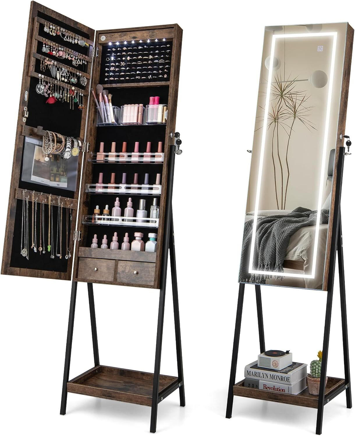 Costway Schmuckschrank Braun 41x160x35 cm