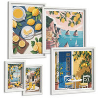 BILDER SET 5er Set - 50x50 cm & 20x30 cm & 40x60 cm Weißer Rahmen - Berge, rosa Himmel, Wasser, Sukkulente - Weiß, Kunststoff (40/60cm) - TULUP