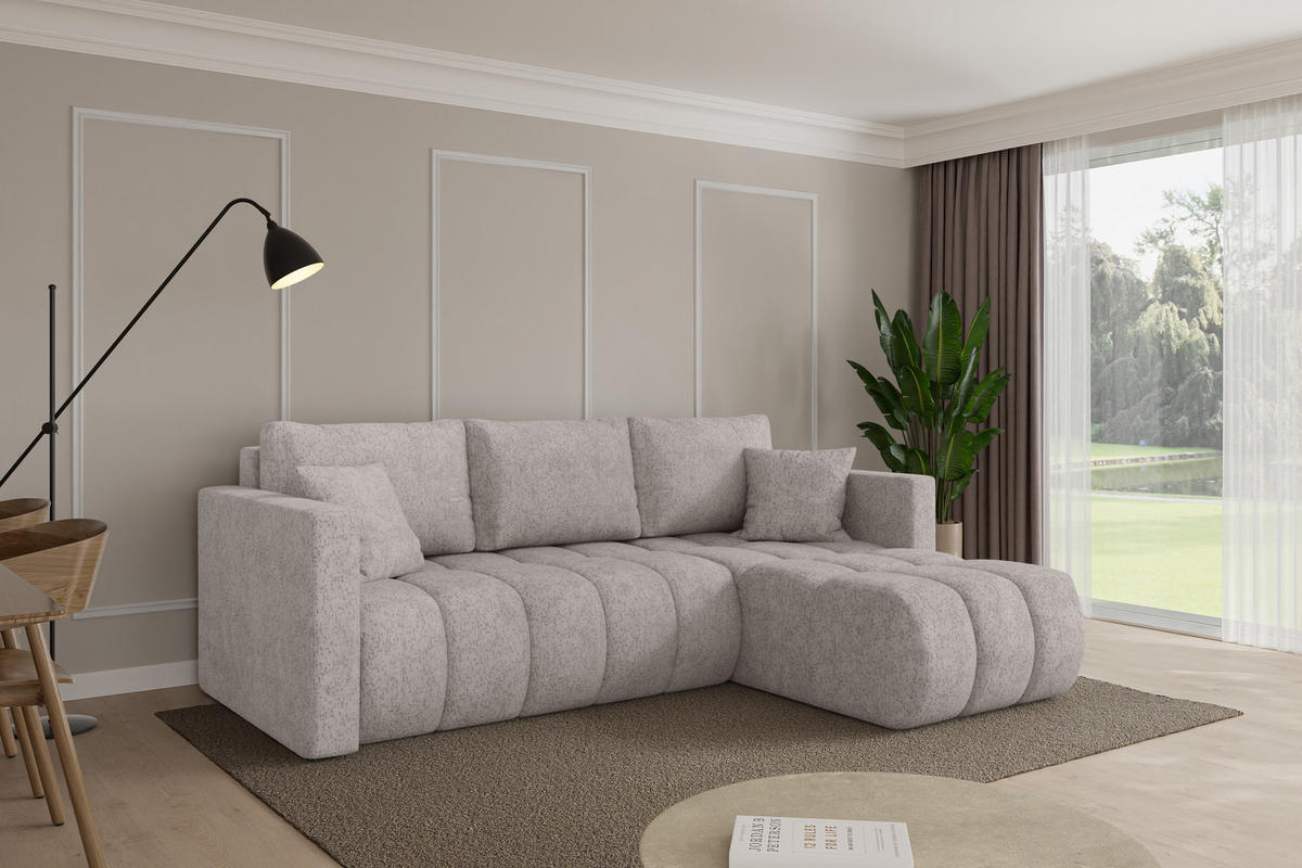ROHOVÁ SEDAČKA s funkcí spaní, otoman vpravo GARD-L 226x146x85 světle šedá velur - černá/světle šedá, kompozitní dřevo/textil (226/146cm) - ALTDECOR