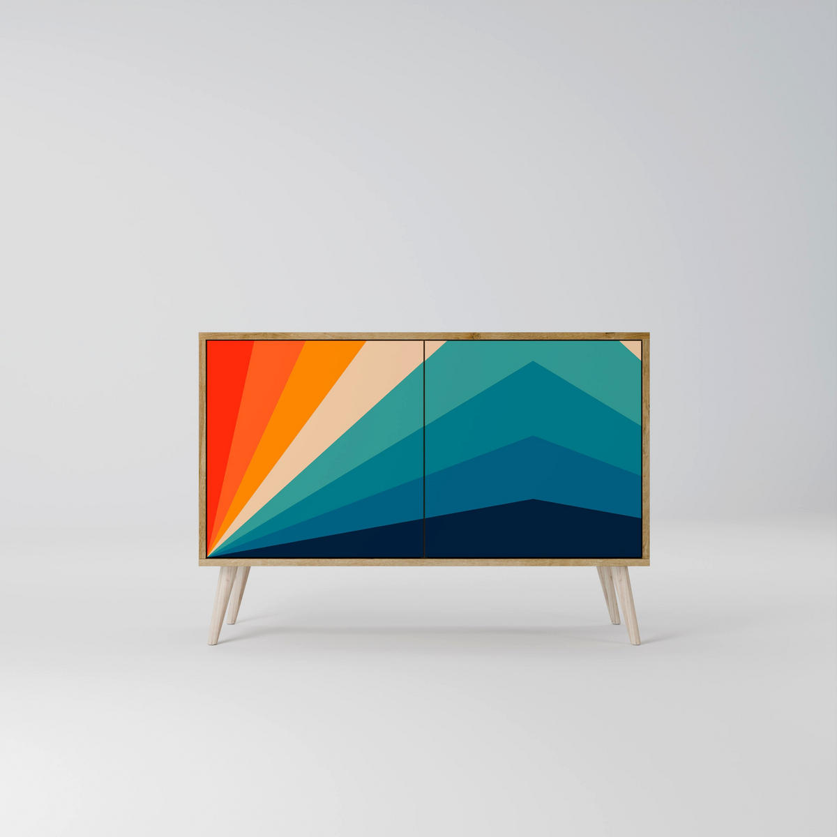 SIDEBOARD PRISM CONCUSSION, Eicheneffekt, 111x42x77,5 cm, 2 Türen - Eichefarben/Buchefarben, Holzwerkstoff/Buchenholz (111/77.5/42cm) - SpaceRebels