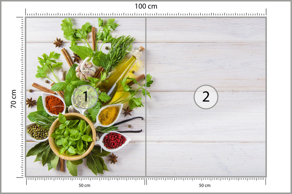 FOTOTAPETA Pre Kuchyňu Kytica Byliniek Korenie Arómy 100 x 70 cm - žltá/sivá, papier (100/70cm) - Muralo