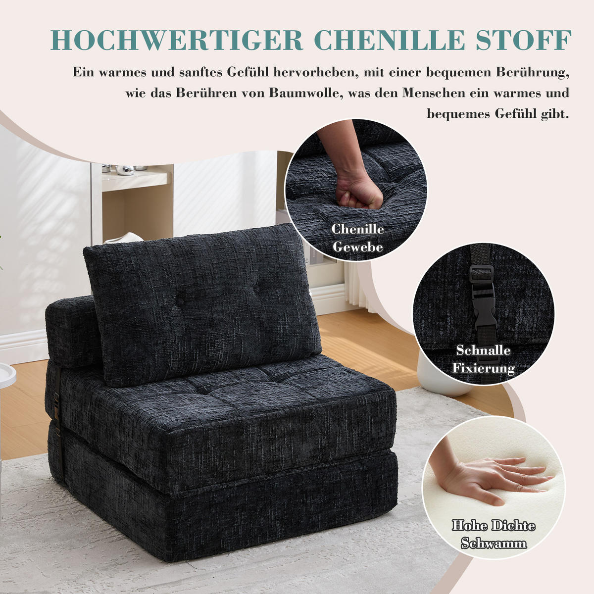 STOFFSOFA Schwarz inkl. Kissen, klappbar Relaxsessel - Schwarz, Textil (79/57/79cm) - PARAFTA HOME