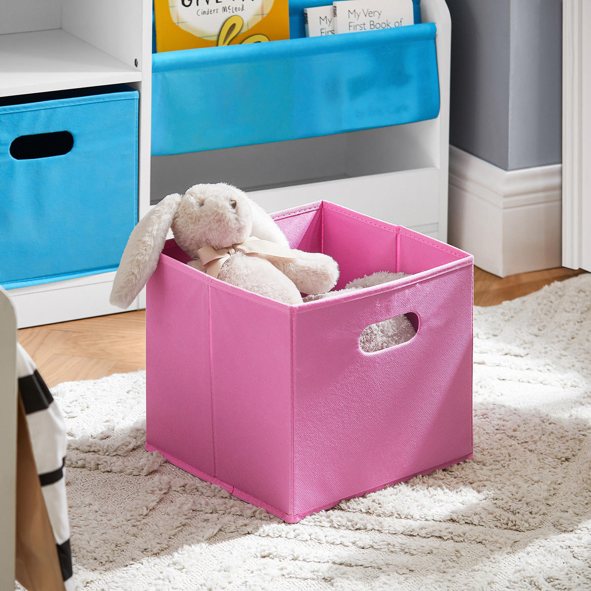 KINDERREGAL mit Boxen Weiß - Blau/Weiß, Holzwerkstoff (80/61/30cm) - SoBuy