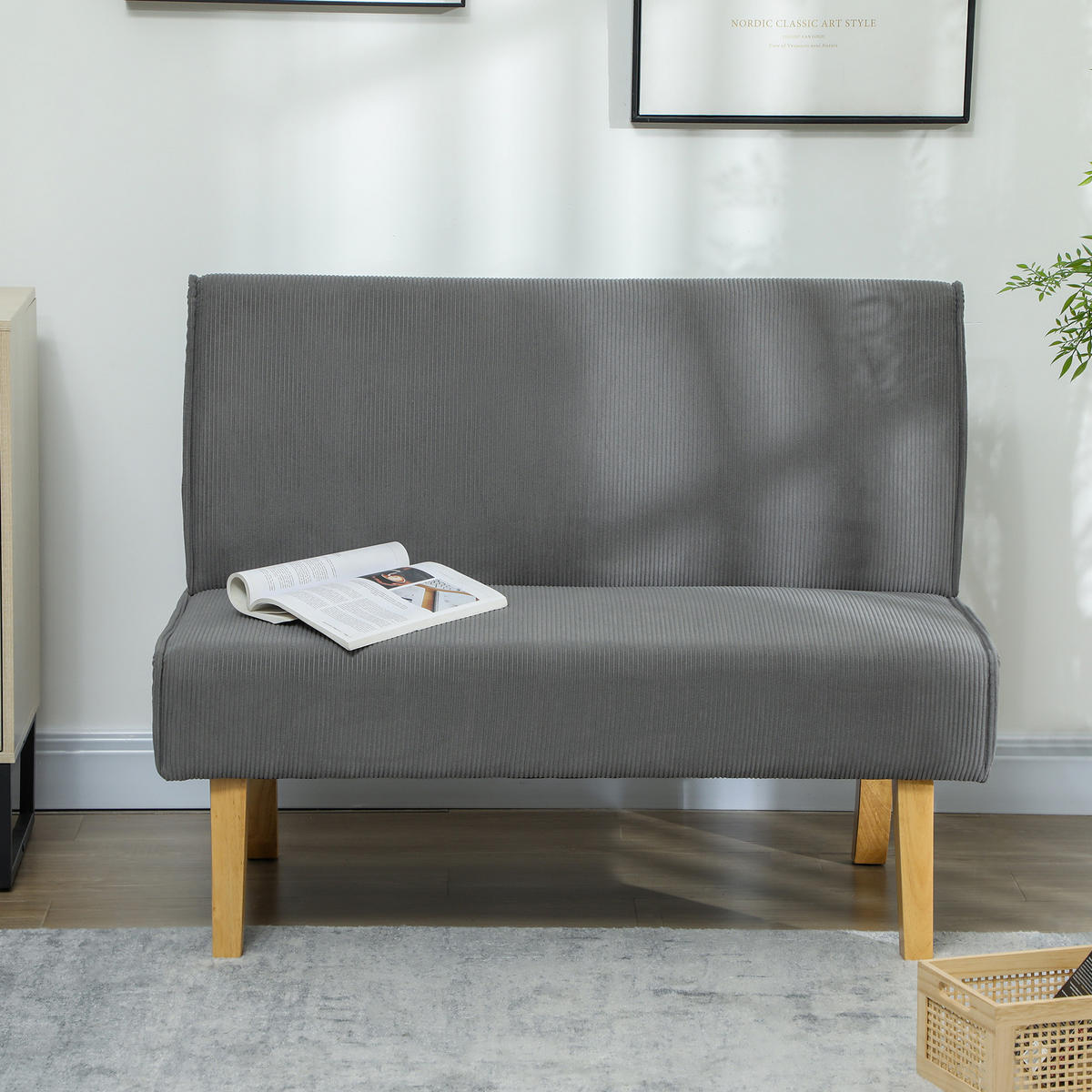 SOFA 2 Sitzer, mit Cord-Optik, 110 x 62 x 85 cm, Grau - Grau, Textil (110/85/62cm) - HOMCOM