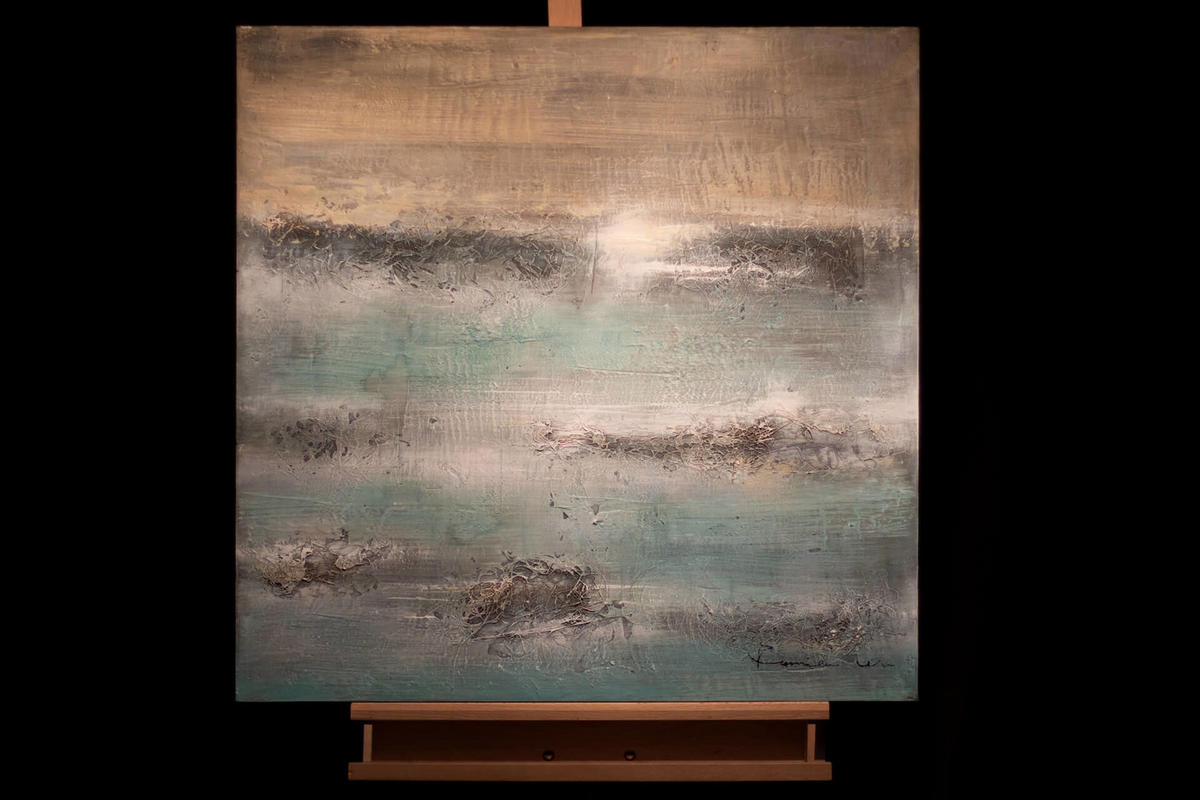 ACRYLBILD HANDGEMALT 80/80 cm - Beige/Petrol, Holz/Textil (80/80cm) - KUNSTLOFT