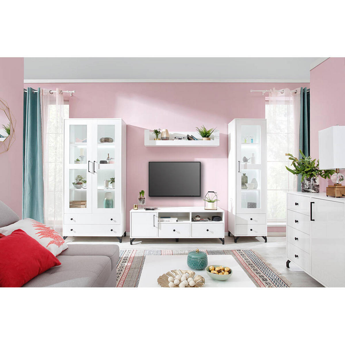 KOMMODE – 90 cm – BERGEN System – Weiß - Weiß Hochglanz, Holzwerkstoff (90/85/40cm) - hi-markt