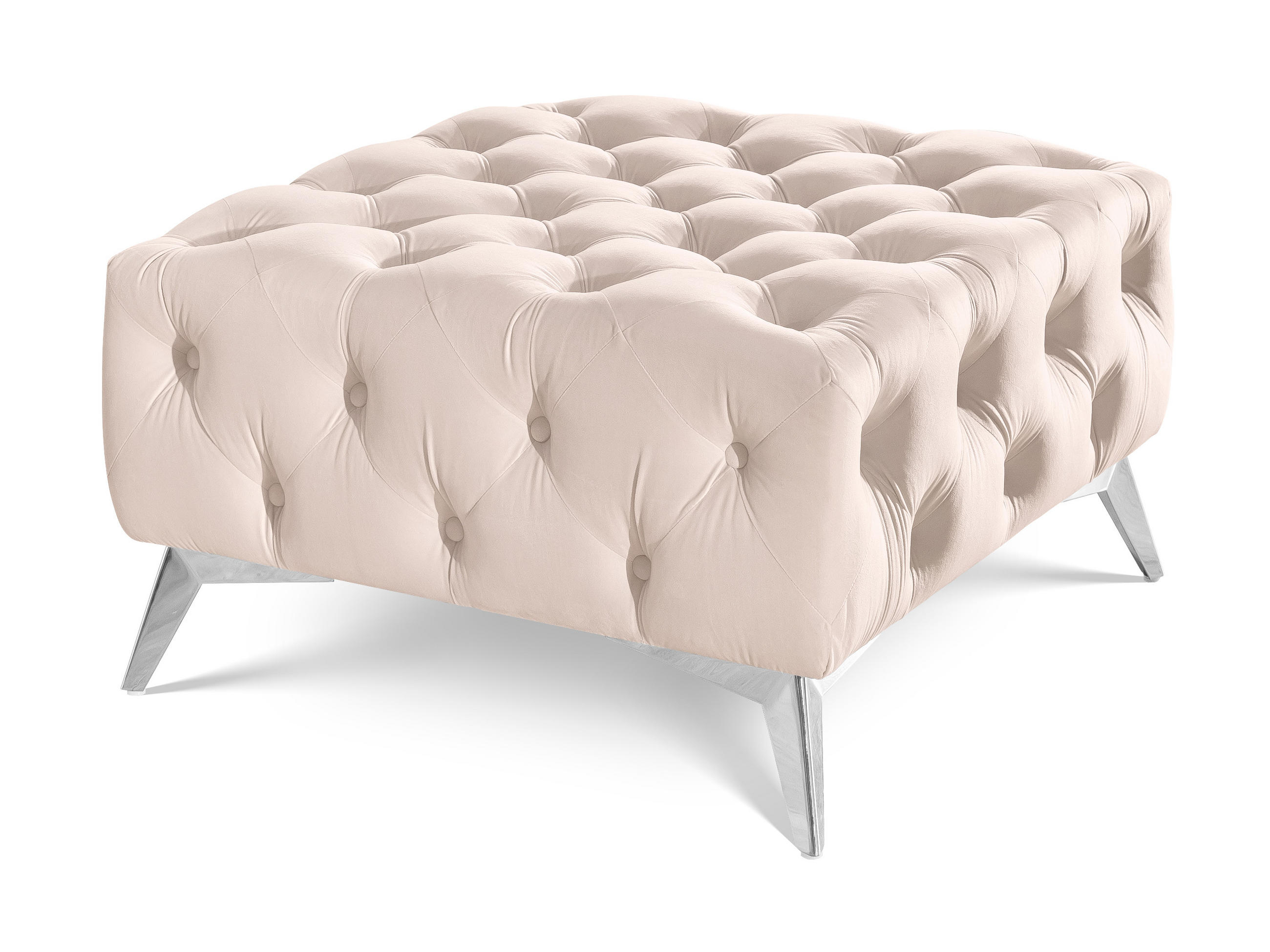 HOCKER Chesterfield Whitby Beige Samt mit silbernen Füßen - Beige/Silberfarben, Holz/Textil (80/45/80cm) - S-Style Möbel
