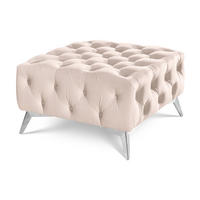 HOCKER Chesterfield Whitby Beige Samt mit silbernen Füßen - Beige/Silberfarben, Holz/Textil (80/45/80cm) - S-Style Möbel