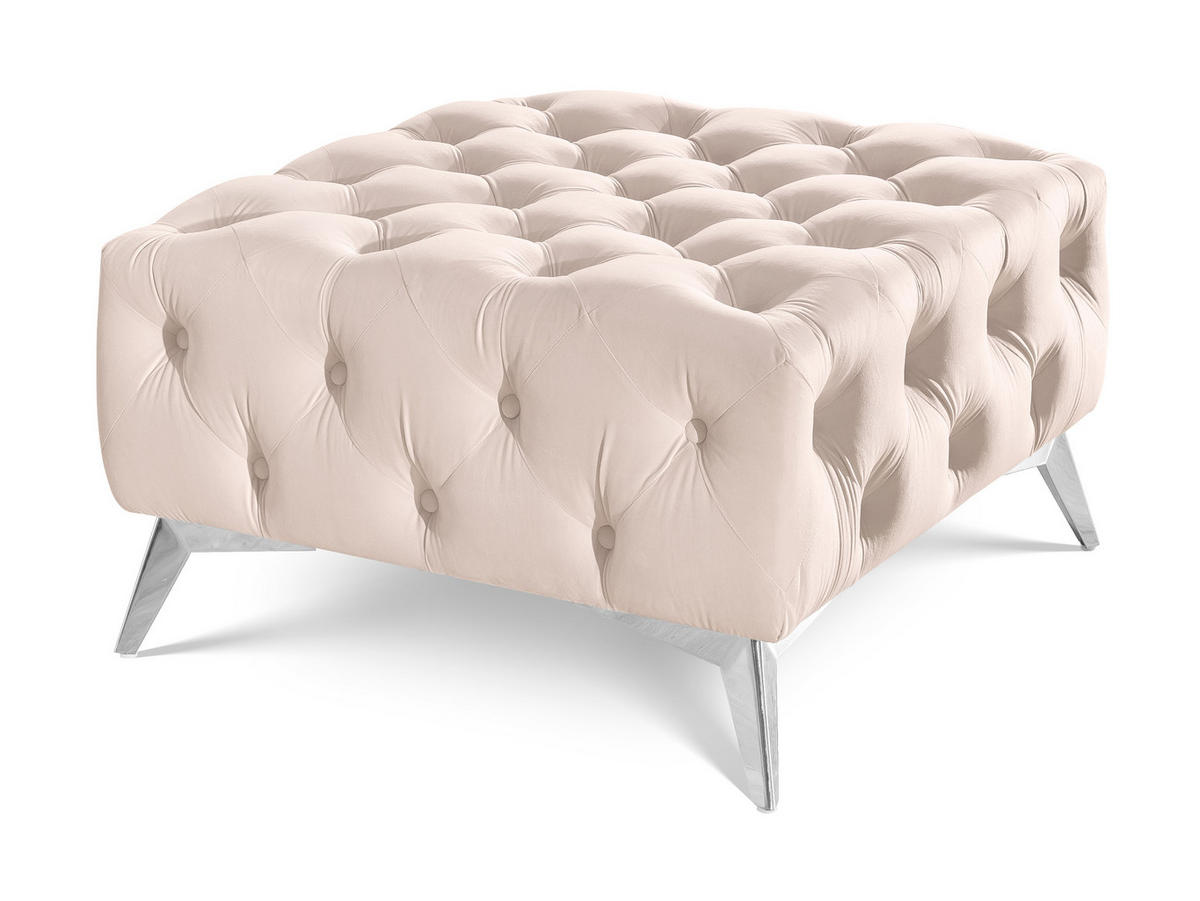 HOCKER Chesterfield Whitby Beige Samt mit silbernen Füßen - Beige/Silberfarben, Holz/Textil (80/45/80cm) - S-Style Möbel