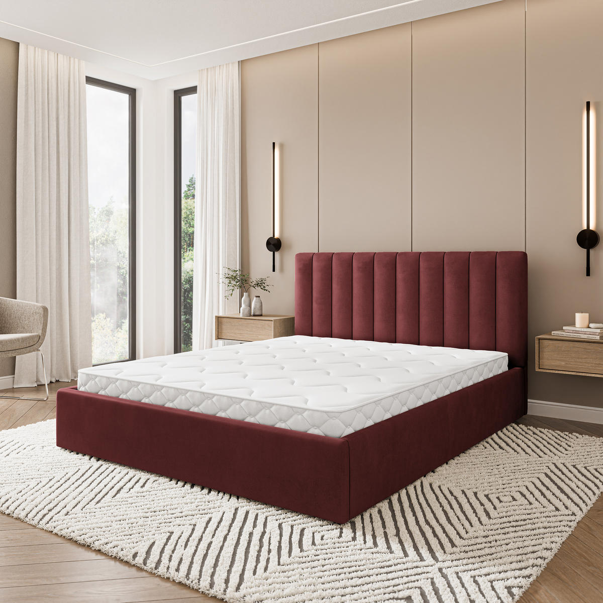 POLSTERBETT DEMERA MGV 120x200 cm mit Bettkästen - Rot - Rot, Holz (120/200cm) - MASSENO