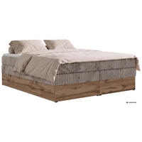 BOXSPRINGBETT WOOD ZERO KING 140/200 - Hellbraun Cord - Topper T25 - H4 - Hellbraun/Schwarz, Kunststoff/Textil (140/200cm) - MKS
