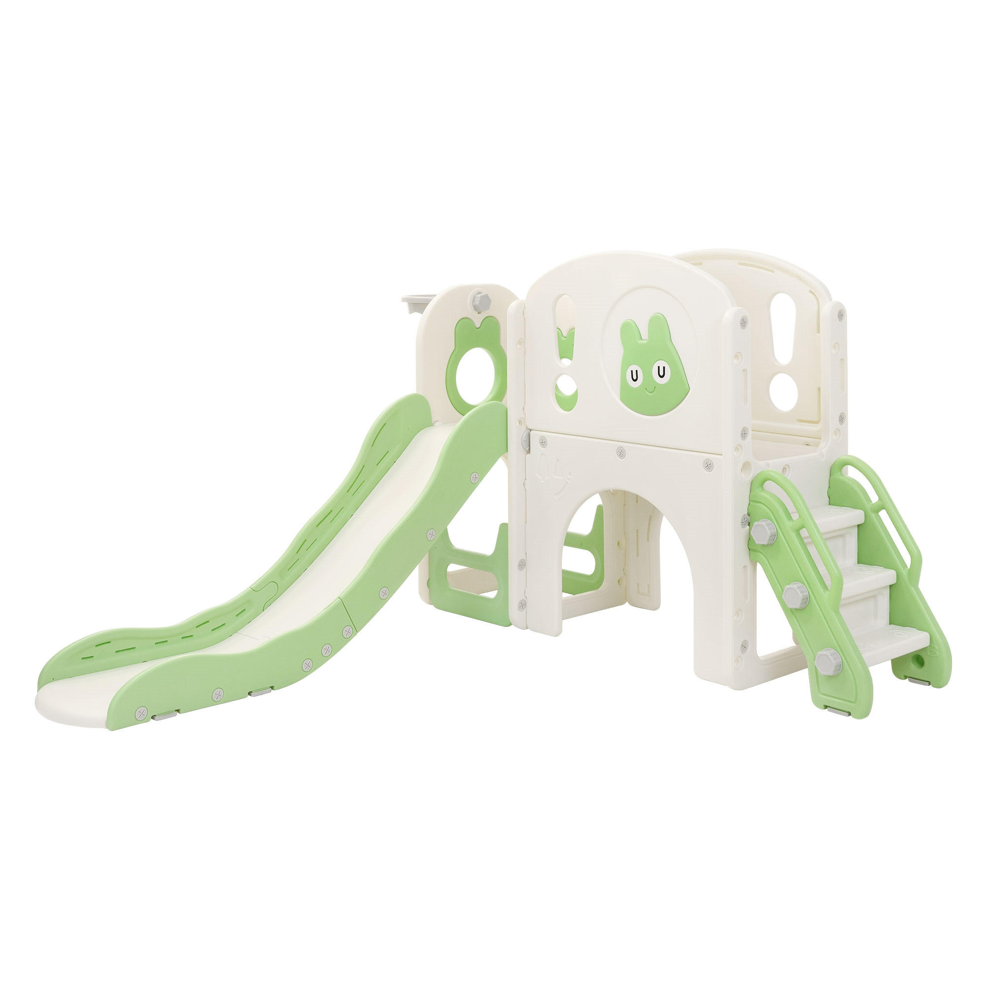 KINDERRUTSCHE mit Spielturm und Basketballkorb Hellgrün aus Kunststoff - Grün, Kunststoff (134.5/94.5/162cm) - Joyz
