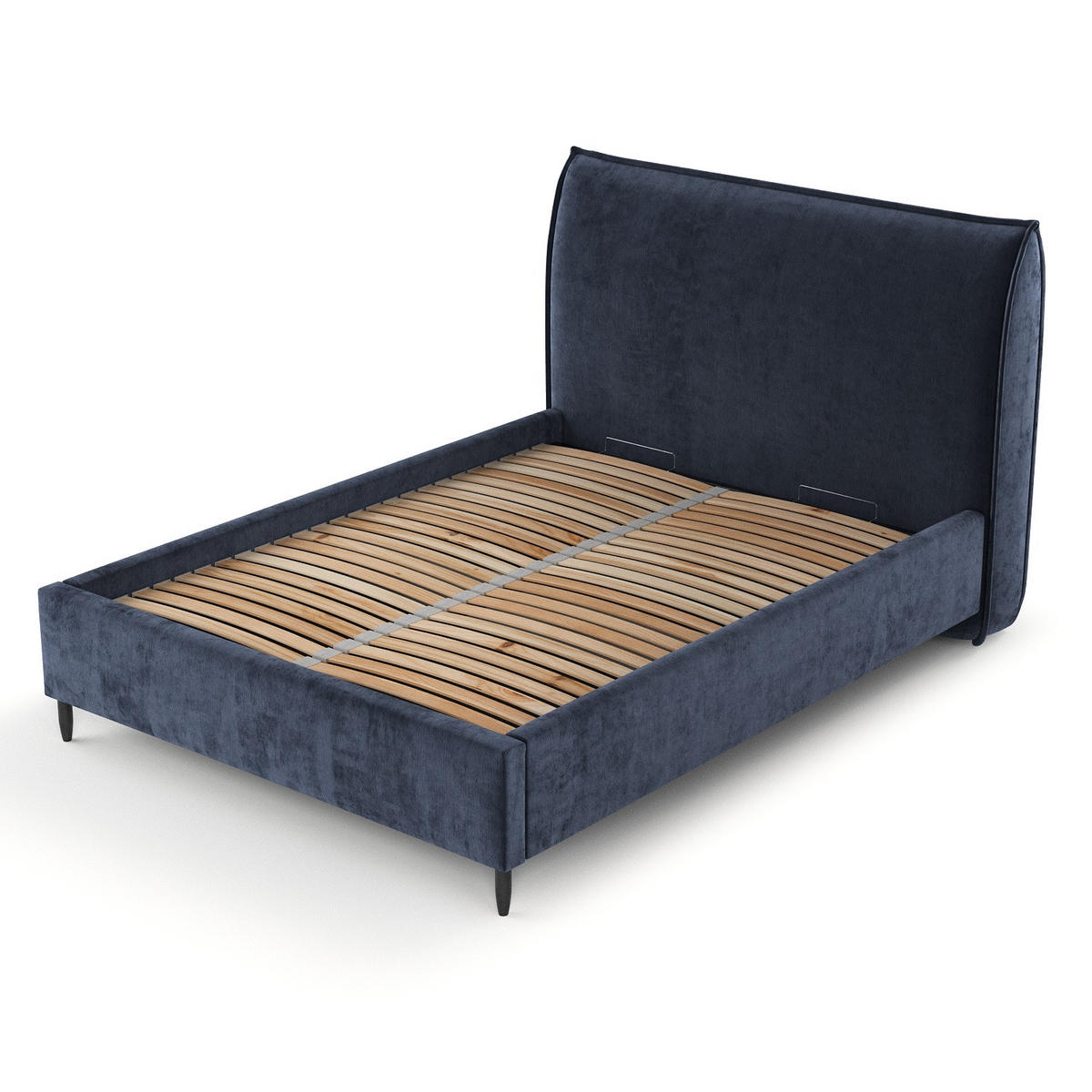 POLSTERBETT Shell Marineblau 140/200 cm im Chenille-Stoff - Schwarz/Naturfarben, Holz/Holzwerkstoff (140/200cm) - Maison de Reve