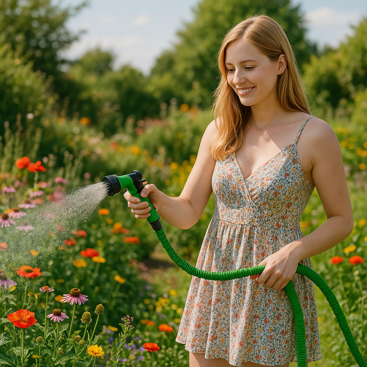 FLEX-GARTENSCHLAUCH 7m inkl. 7fach Multifunktions-Sprühkopf - Grün, Kunststoff (750cm) - eyepower