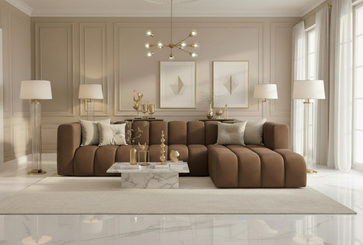 ECKSOFA L-Form GRAND 318 cm, Stoff Salvador, Dunkelbraun, Rechts - Dunkelbraun, Holz (318/179cm) - Kaiser Möbel