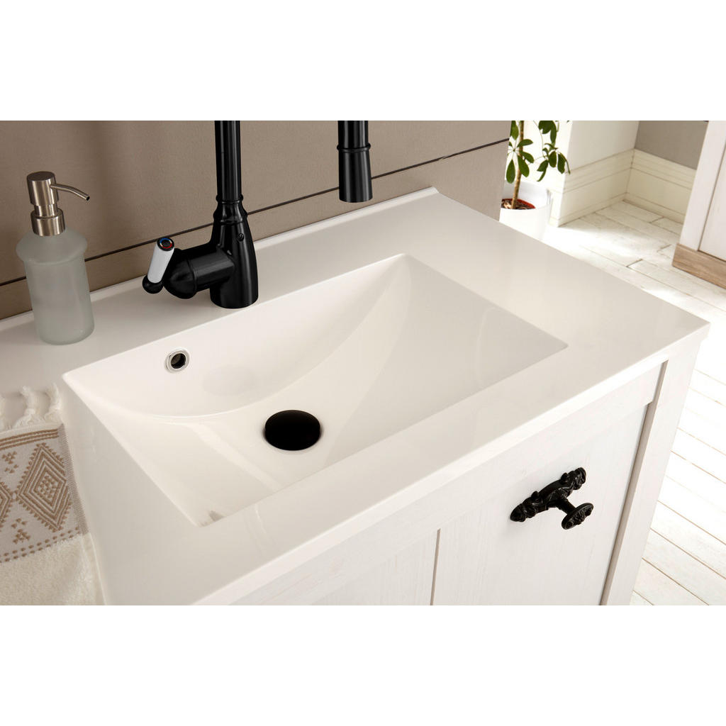 Thumbnail - Furn.Design Badkombination, Weiß, Pinien, Metall, Nachbildung,Pinie, 4 Fächer, Sockel, 143x200x46 cm, FSC 100%, Badezimm...