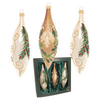 CHRISTBAUMSCHMUCK Oliven Waldweihnacht Beige 14cm (Glas / 3 Stk.) - Beige, Glas (5/14/5cm) - Krebs Glas Lauscha