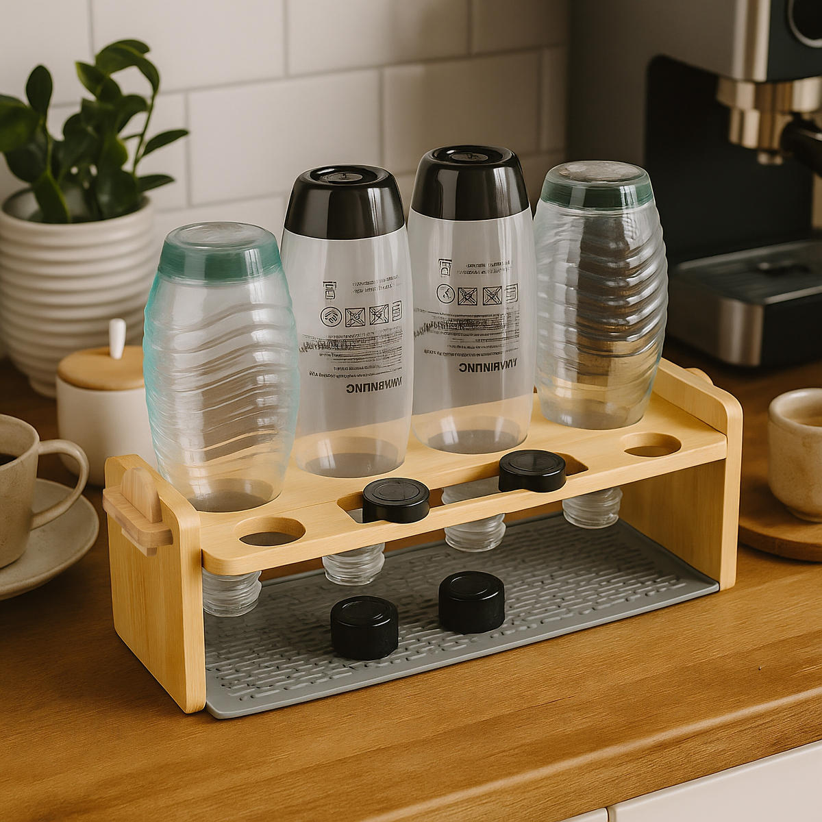 DRŽALO za steklenice - svetlo rjava, umetna masa/les (43/14/14.5cm) - Relaxdays