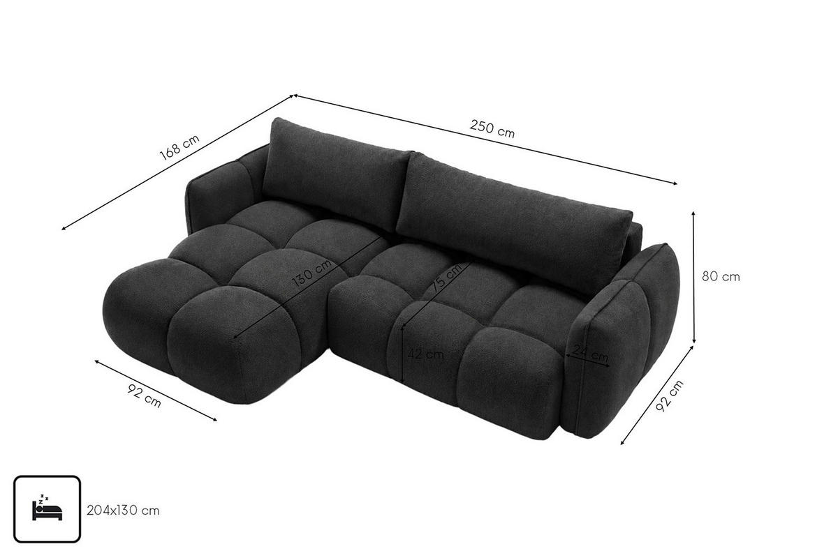 ECKSOFA L-Form Mit Schlaffunktion, Veloursstoff Bluvel, Schwarz, Links, BELVEDER L - Schwarz, Holz (250/168cm) - Kaiser Möbel