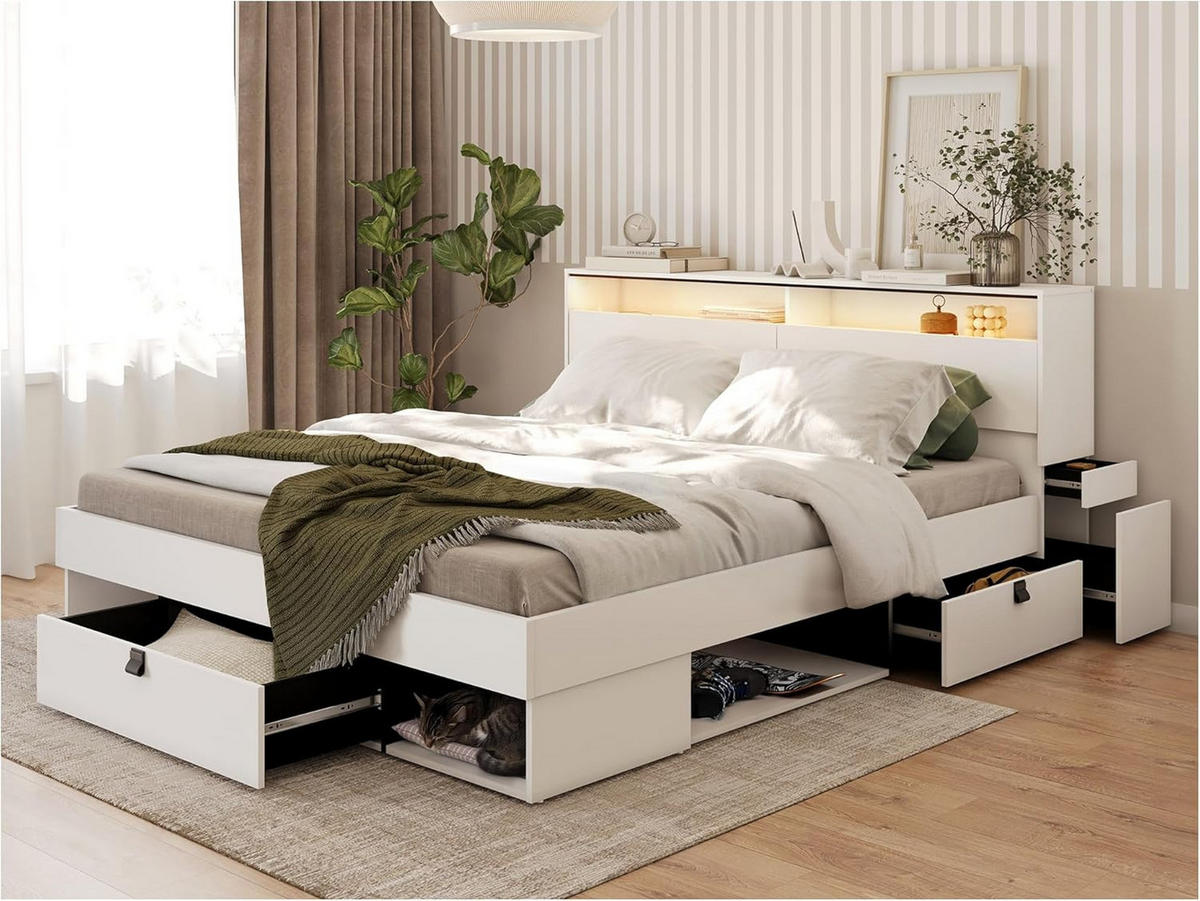 FUNKTIONSBETT SMARTEE - Schwarz/Weiß, Leder/Holzwerkstoff (180/200cm) - Meblini