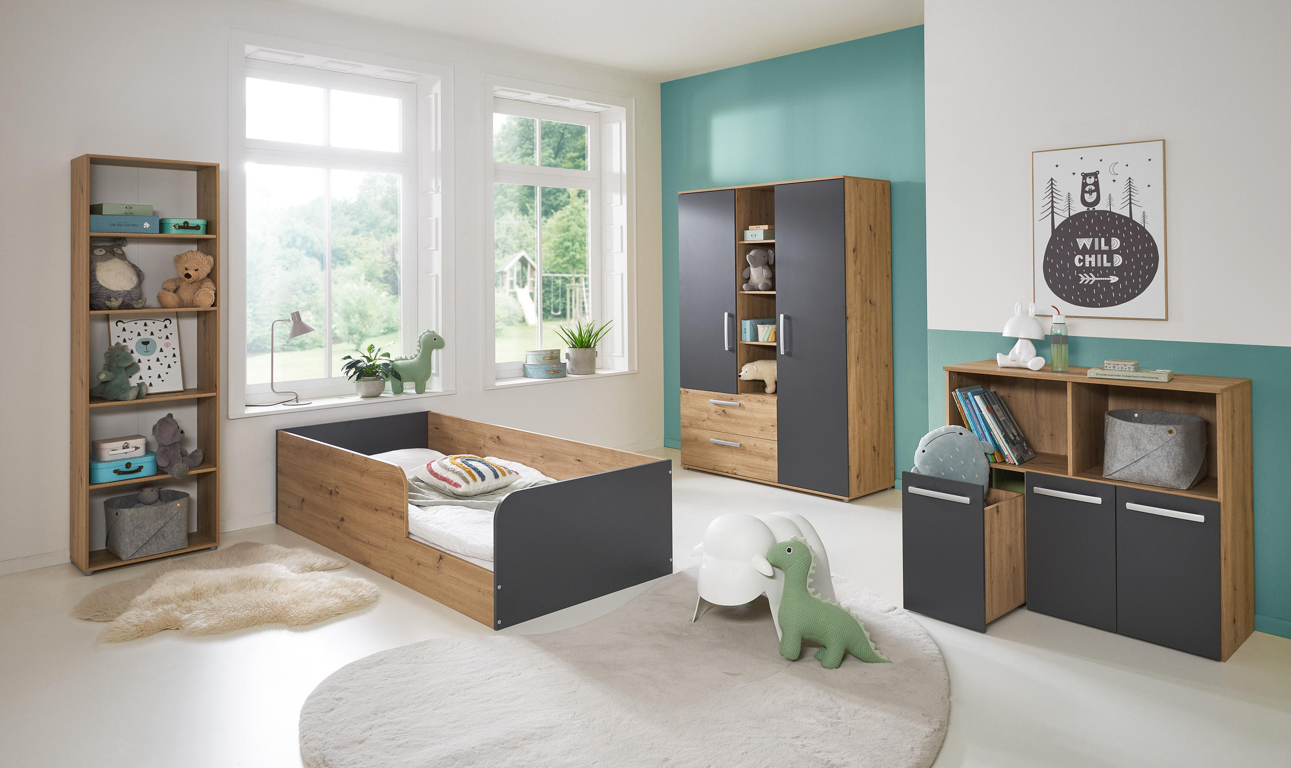 KINDERZIMMER Komplettset Alessio 4-tlg - Anthrazit/Silberfarben, Holzwerkstoff/Kunststoff (1/1/1cm) - arthur berndt