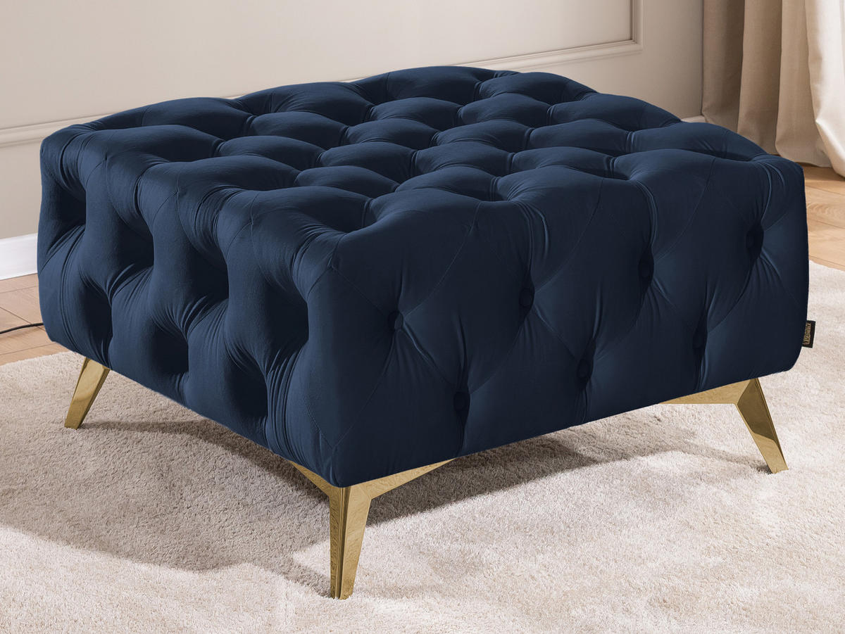 HOCKER Chesterfield Whitby Marineblau Samt mit goldenen Füßen - Blau/Goldfarben, Holz/Textil (80/45/80cm) - S-Style Möbel