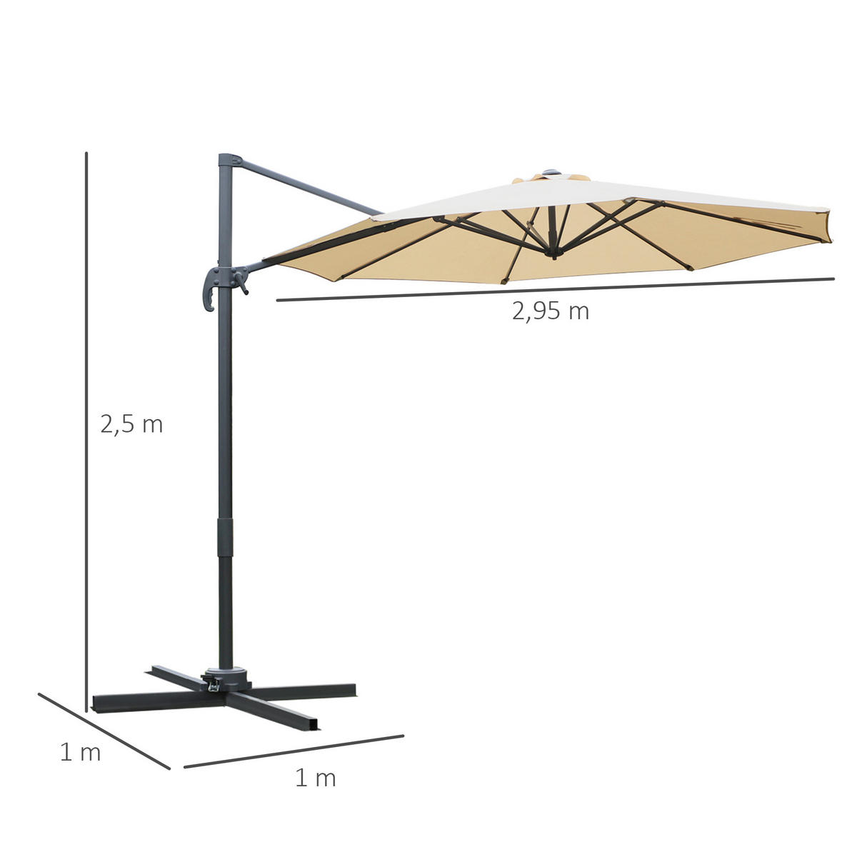 AMPELSCHIRM DE-11457 360° drehbar & neigbar mit Kurbel Creme - Beige, Textil (295/295cm) - ComfortXL