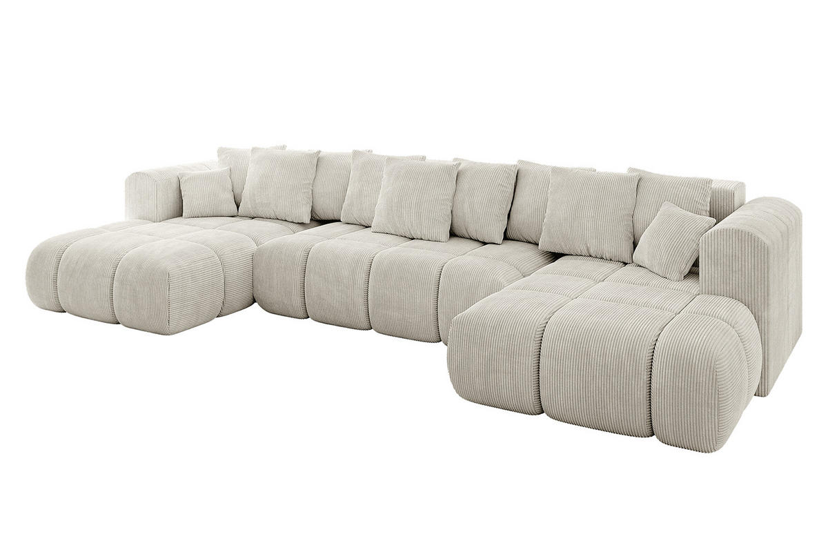 WOHNLANDSCHAFT Ottomane Links CLOUD-U-v1 414x180x40 Hellgrau Cord - Hellgrau, Holzwerkstoff/Kunststoff (414/90/180cm) - ALTDECOR