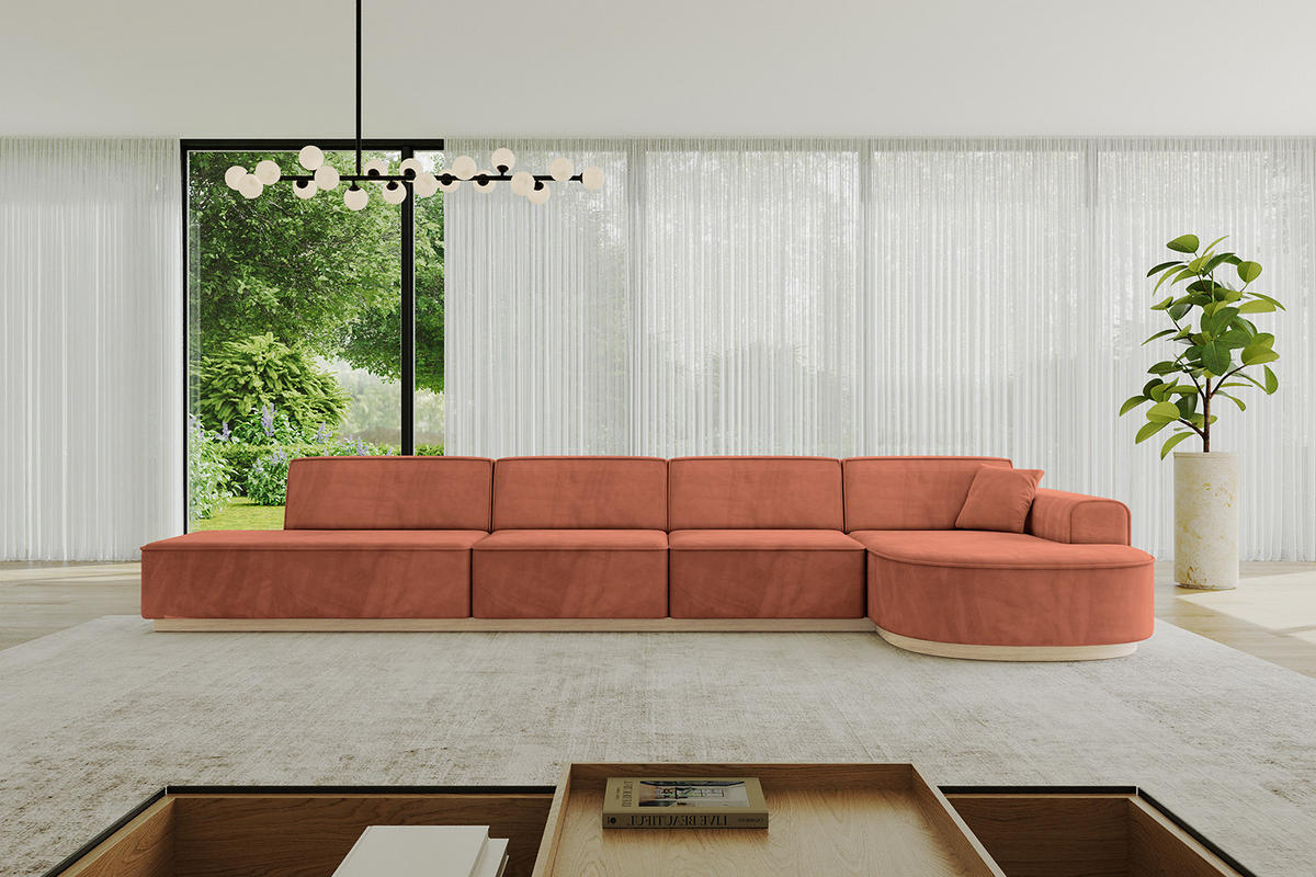 ECKSOFA Ottomane Rechts ARRIO-L3 - 413x171x83 cm Apricot - Koralle, Holzwerkstoff/Textil (413/171cm) - ALTDECOR