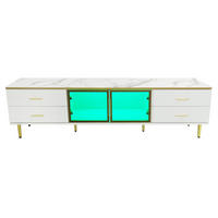 TV Lowboard Marmoroptik, goldene Griffe, Glastüren, Weiß - Weiß, Holz (170/47/37cm)