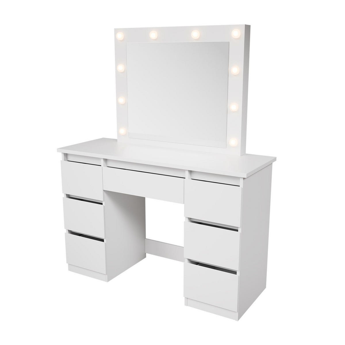 SCHMINKTISCH Talea mit LED (3 Lichtstufen) - Weiß, Holz (110/141/40cm) - Juskys